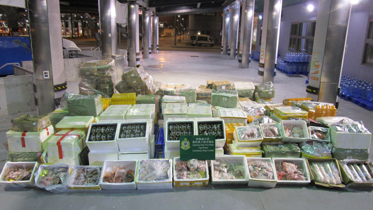 海關(guān)檢獲約4250公斤懷疑走私大閘蟹、肉類及家禽 市值約52萬元