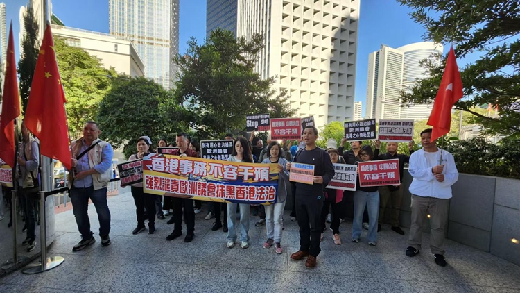 市民到歐盟駐港辦事處抗議 強(qiáng)烈譴責(zé)歐洲議會(huì)干預(yù)香港事務(wù)