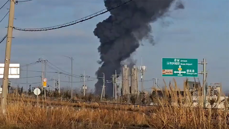 韓國一載有175名乘客的客機(jī)著陸時撞牆起火?