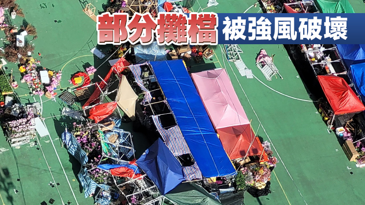 部分?jǐn)倷n被強(qiáng)風(fēng)破壞 長沙灣年宵市場暫停開放