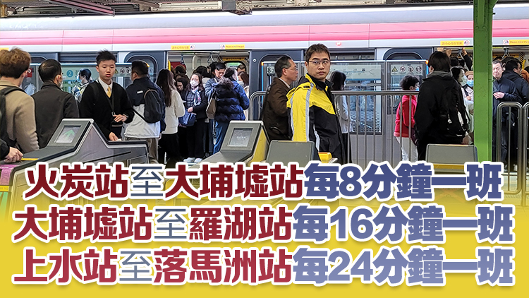 太和站工程車故障｜東鐵線非繁忙時(shí)間列車安排 金鐘站至火炭站每4至8分鐘一班