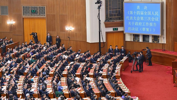 第十四屆全國人民代表大會第三次會議關於政府工作報告的決議