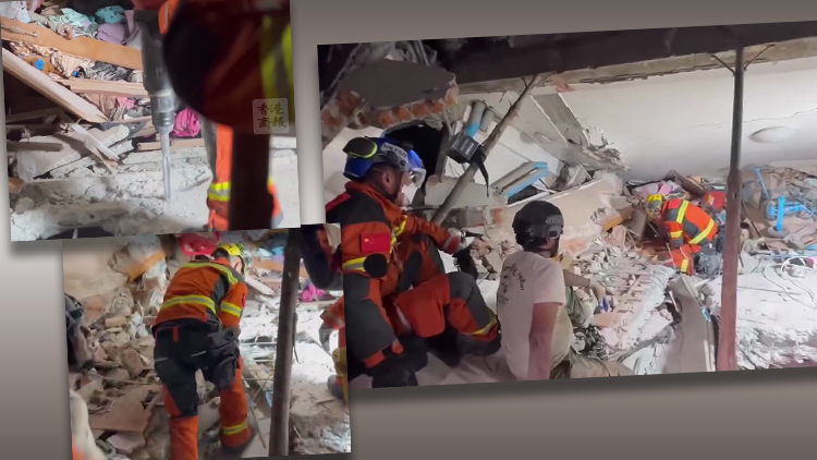 有片｜香港救援隊在緬甸曼特勒災區(qū)使用爆破工具通宵搜救 