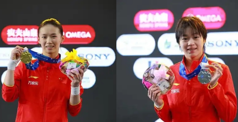 祝賀！陳芋汐全紅嬋包攬?zhí)澜绨犈?0米臺冠亞軍