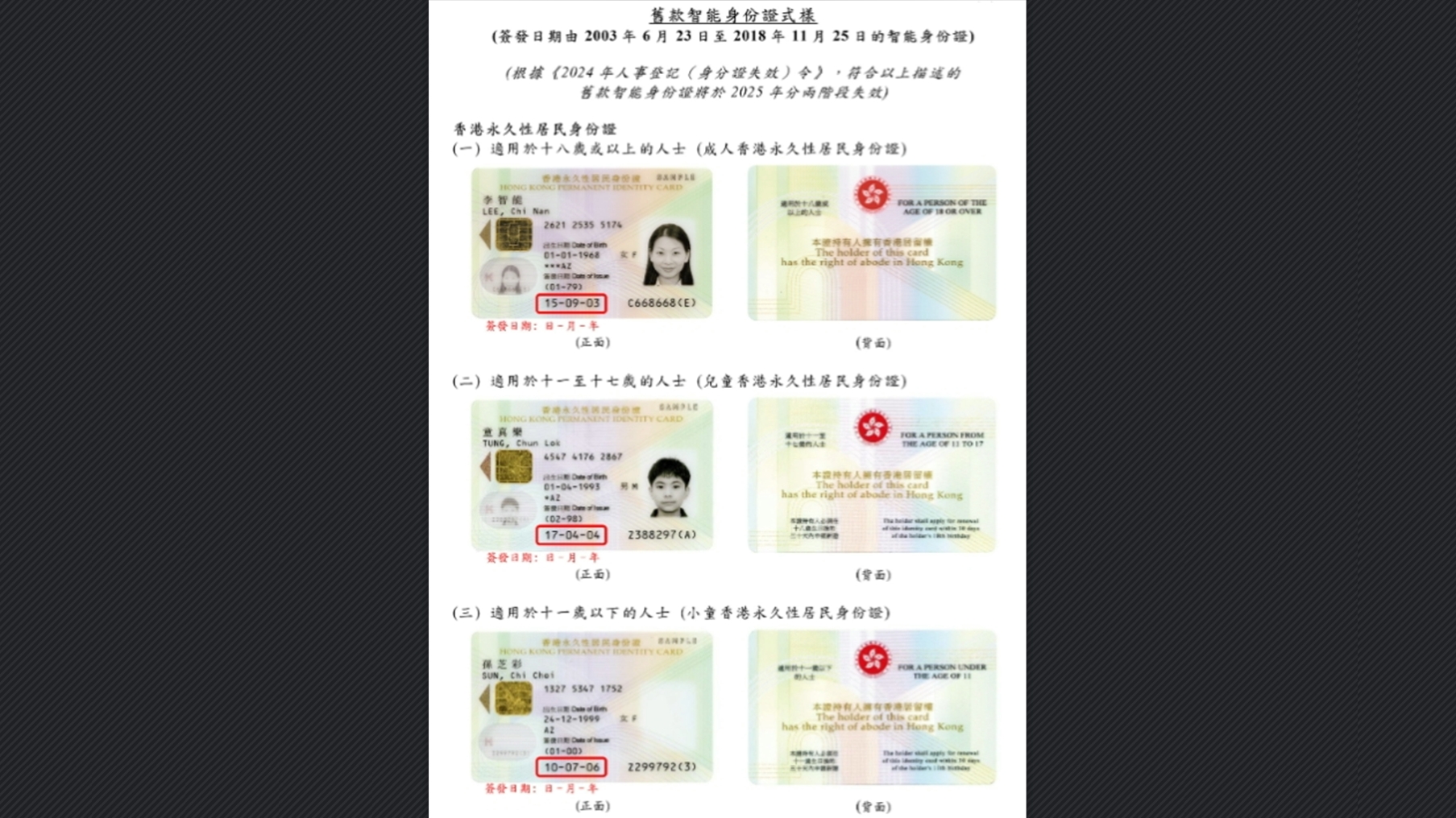 載有出生年份1970年或之後舊款智能身份證5·12起失效