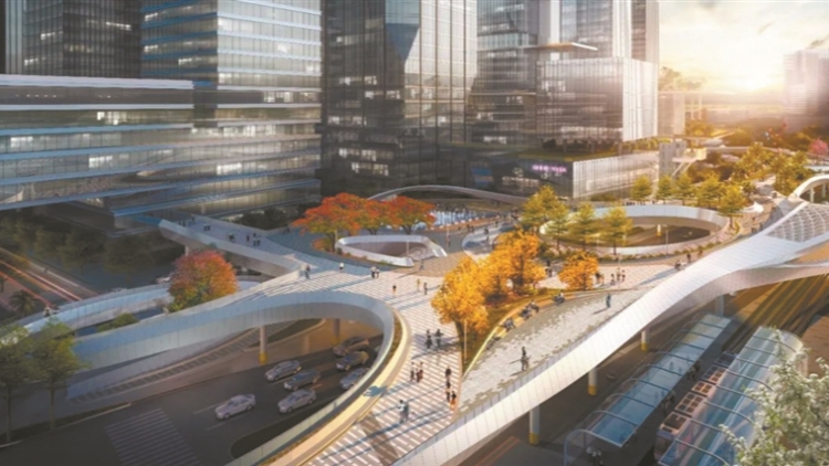 廣州琶洲西區(qū)濱江立體平臺(tái)主體合龍