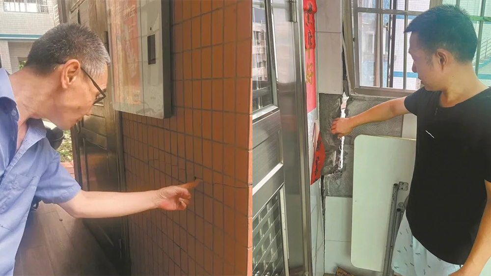 廣東一居民樓加裝電梯後外牆開裂 使用僅3個月即停運3年