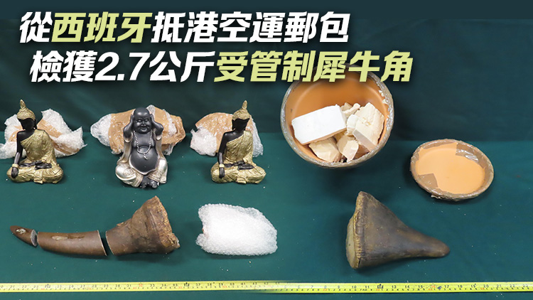 海關(guān)機場檢值100萬元受管制犀牛角 拘捕2名男子