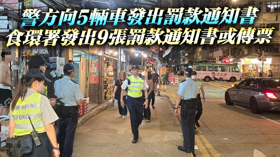 警方聯(lián)同食環(huán)署油麻地打擊阻街及交通違例 發(fā)14張告票