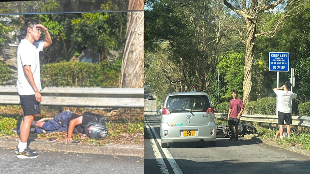 清水灣道往西貢電單車(chē)私家車(chē)相撞 鐵騎士倒地受傷