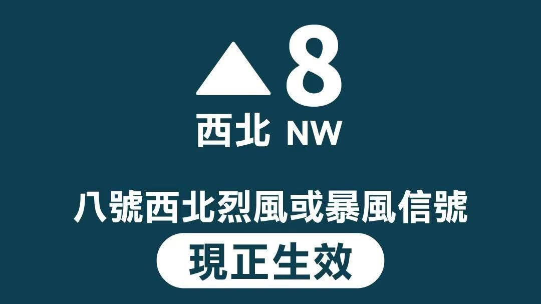 八號西北烈風(fēng)或暴風(fēng)信號現(xiàn)正生效