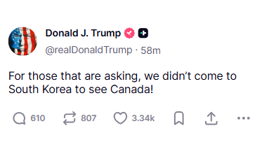 特朗普：我們來(lái)韓國(guó)不是為了看加拿大的！