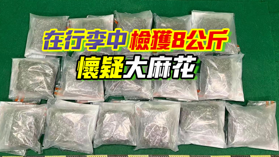 海關(guān)機(jī)場(chǎng)拘捕32歲曼谷抵港男子 檢值160萬元大麻花