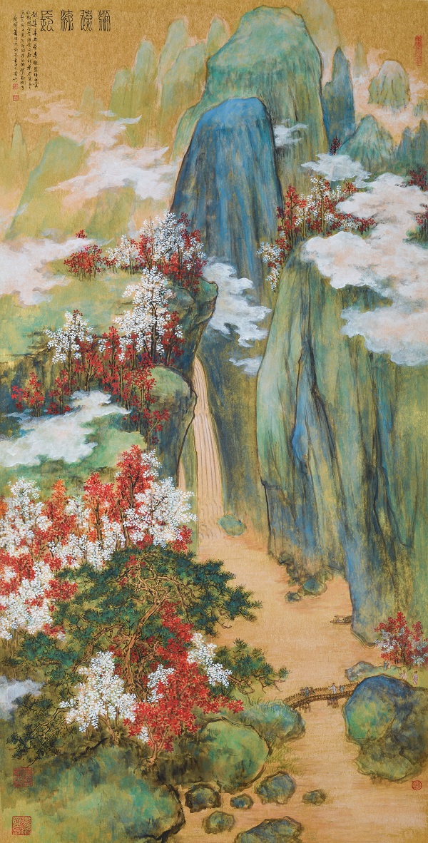 蕭暉榮《源遠(yuǎn)流長》 2021年作 設(shè)色金箋 134x68cm.jpg