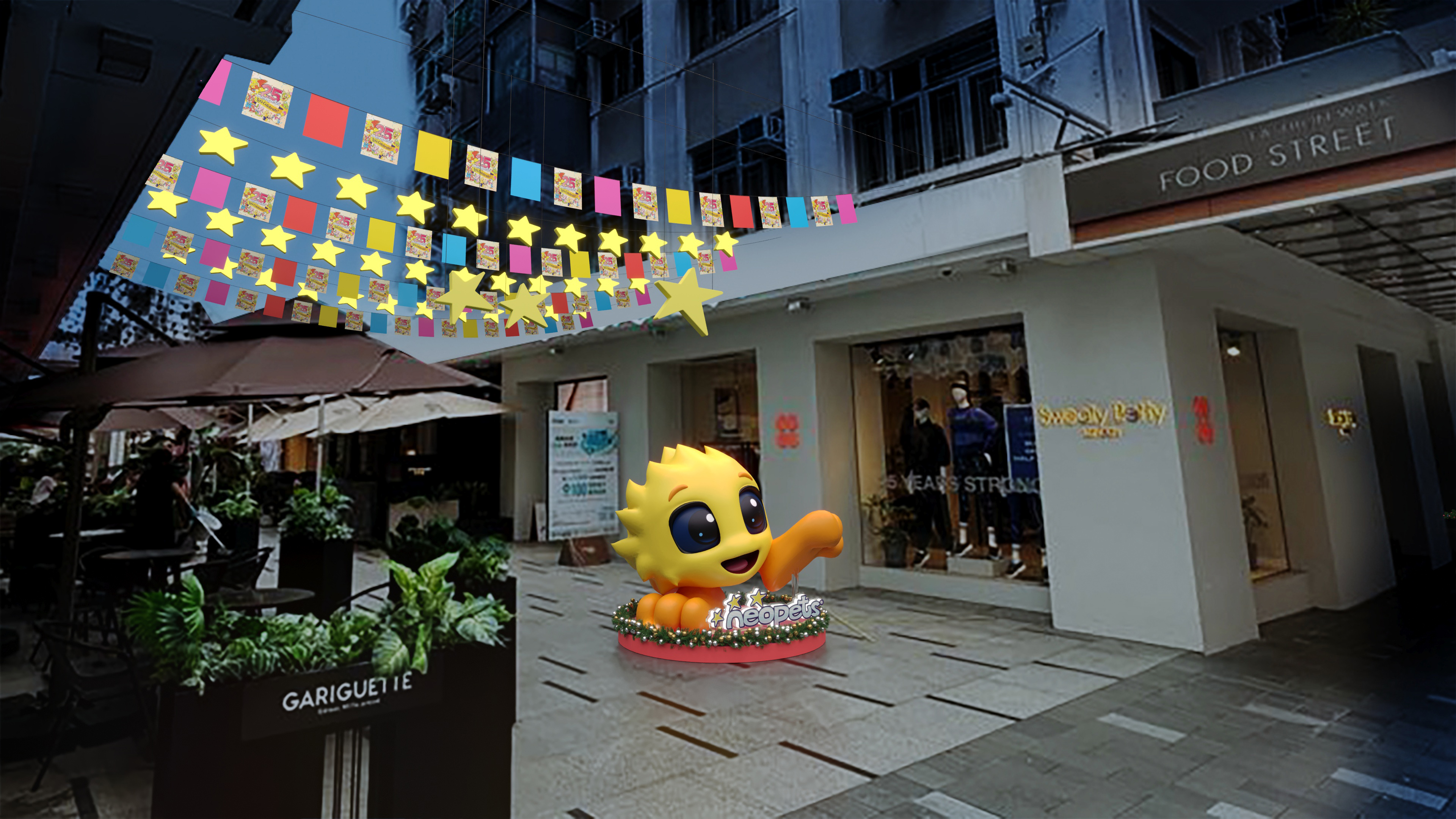 晚上在食街星光閃爍的燈飾照亮下，人氣寵物毛毛（JubJub）顯得特別可愛迷人.jpg